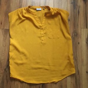 Mustard colored short sleeve blouse